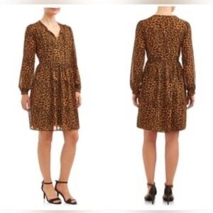 Time And Tru Leopard Print Sheer Long Sleeve Boho Dress with Slip Size XL